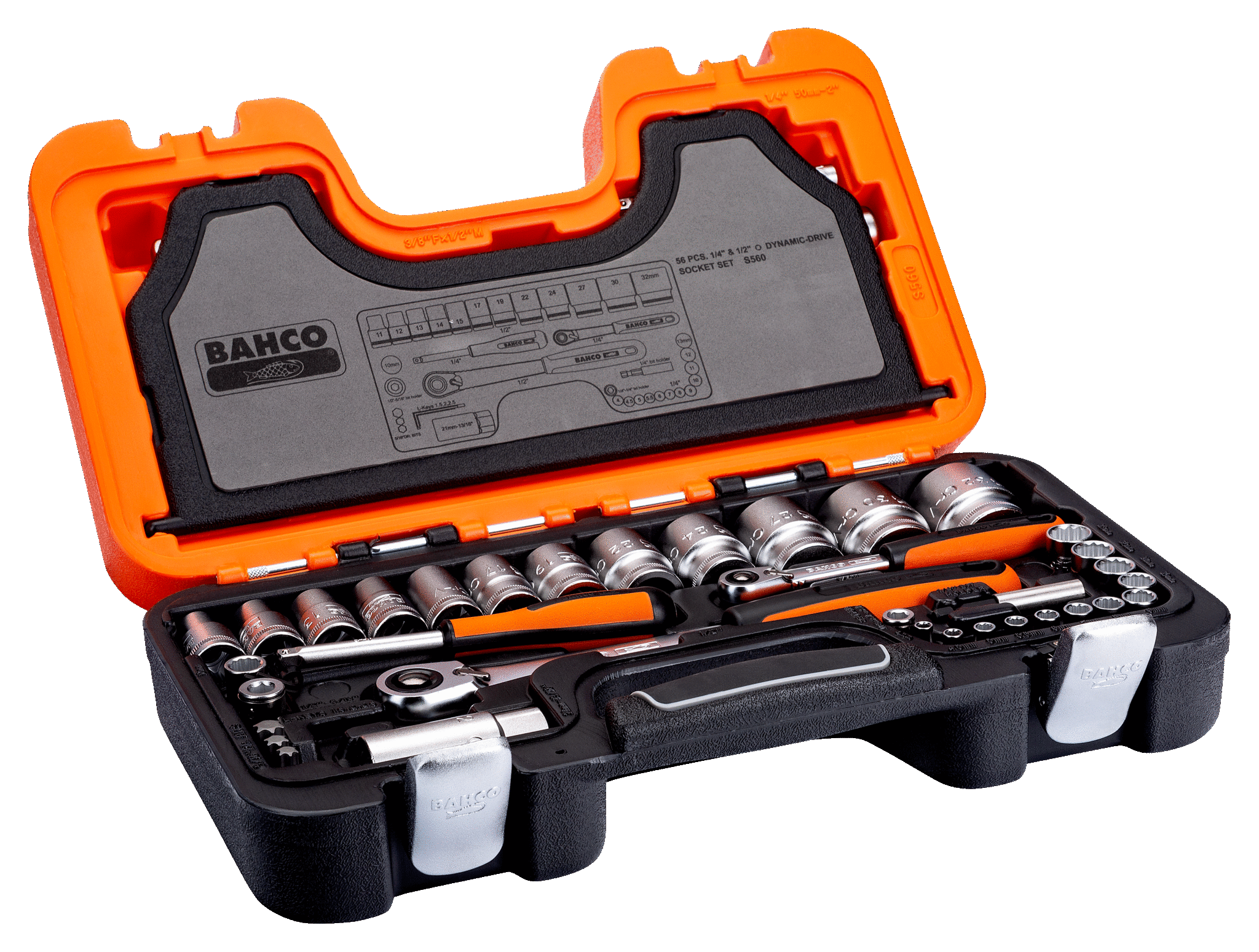 JGO DADOS DE 1/2 POLIGONAL 1/4 Y 1/2 56 PZA BAHCO (S560) 
