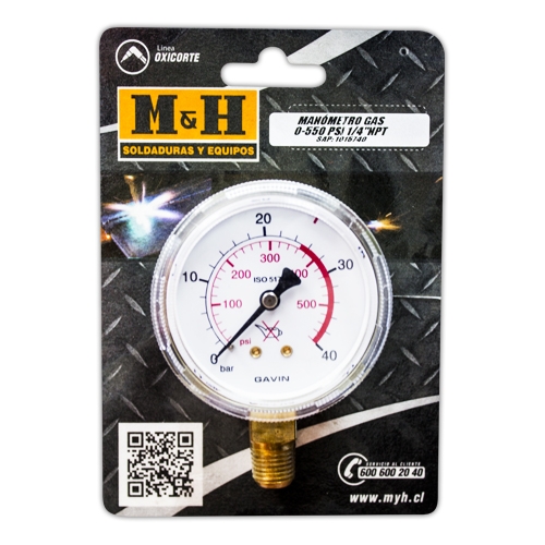 MANOMETRO ACETILENO O PROPANO 550 PSI