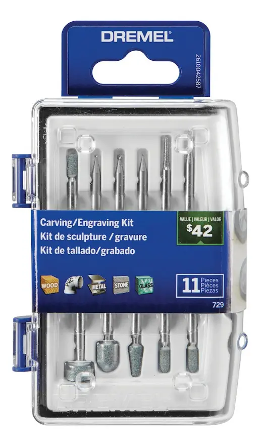 KIT DE TALLADO / GRABADO 11 ACCESORIOS DREMEL (2615.072.9AB-000)